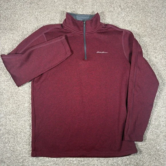Eddie Bauer Mens TXL Quarter Zip Fleece Pullover Burgundy Marled Sweater Knit - Picture 2 of 9